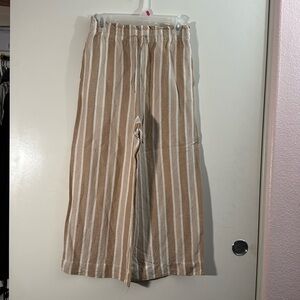 Madewell Linen Beige Smocked Huston Pull-On Crop Pants in Stripe
